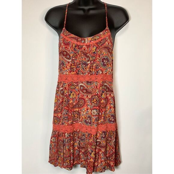 Abercrombie Fitch Women's Paisley Sleeveless Tiered Racerback Mini Dress Small - Picture 1 of 9